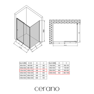 CERANO - Sprchový kout Varone POINT L/P - 6 mm - černá matná, transparentní sklo - 110x100x195 cm - posuvný