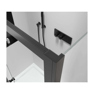 CERANO - Sprchový kout Varone POINT L/P - 6 mm - černá matná, transparentní sklo - 130x90x195 cm - posuvný