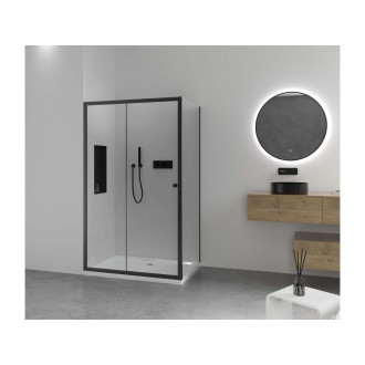 CERANO - Sprchový kout Varone POINT L/P - 6 mm - černá matná, transparentní sklo - 140x100x195 cm - posuvný
