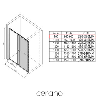 CERANO - Sprchový kout Varone POINT L/P - 6 mm - černá matná, transparentní sklo - 90x100x195 cm - posuvný