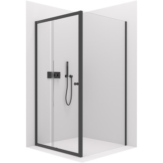 CERANO - Sprchový kout Varone POINT L/P - 6 mm - černá matná, transparentní sklo - 90x80x195 cm - posuvný