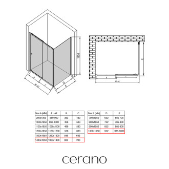 CERANO - Sprchový kout Varone POINT L/P - 6 mm - chrom, transparentní sklo - 140x100x195 cm - posuvný