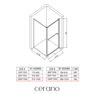 CERANO - Sprchový kout Versaro L/P - 6 mm - černá matná, transparentní sklo - 100x100 cm - zasouvací