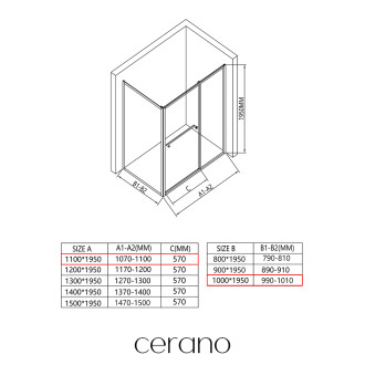CERANO - Sprchový kout Versaro L/P - 6 mm - černá matná, transparentní sklo - 110x100 cm - zasouvací
