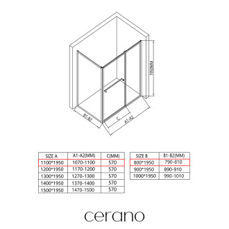CERANO - Sprchový kout Versaro L/P - 6 mm - černá matná, transparentní sklo - 110x80 cm - zasouvací