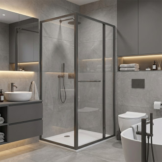 CERANO - Sprchový kout Versaro L/P - 6 mm - černá matná, transparentní sklo - 110x90 cm - zasouvací