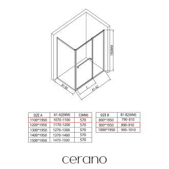 CERANO - Sprchový kout Versaro L/P - 6 mm - černá matná, transparentní sklo - 110x90 cm - zasouvací