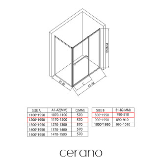 CERANO - Sprchový kout Versaro L/P - 6 mm - černá matná, transparentní sklo - 120x80 cm - zasouvací