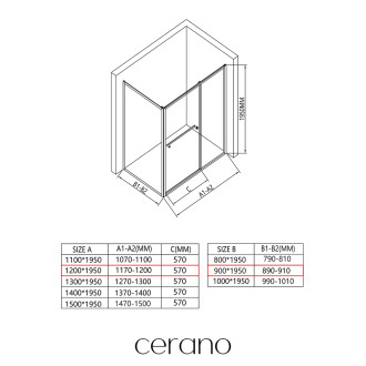 CERANO - Sprchový kout Versaro L/P - 6 mm - černá matná, transparentní sklo - 120x90 cm - zasouvací