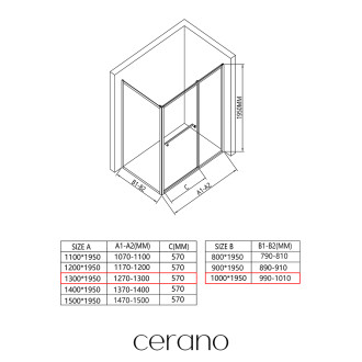 CERANO - Sprchový kout Versaro L/P - 6 mm - černá matná, transparentní sklo - 130x100 cm - zasouvací