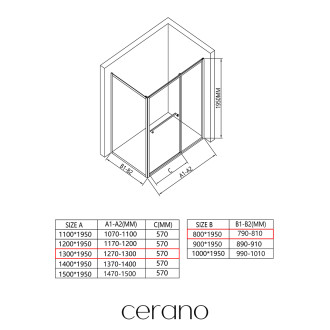 CERANO - Sprchový kout Versaro L/P - 6 mm - černá matná, transparentní sklo - 130x80 cm - zasouvací