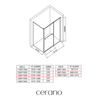 CERANO - Sprchový kout Versaro L/P - 6 mm - černá matná, transparentní sklo - 130x90 cm - zasouvací