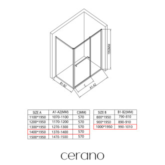 CERANO - Sprchový kout Versaro L/P - 6 mm - černá matná, transparentní sklo - 140x100 cm - zasouvací