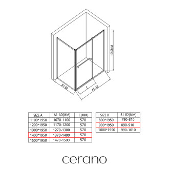 CERANO - Sprchový kout Versaro L/P - 6 mm - černá matná, transparentní sklo - 140x90 cm - zasouvací