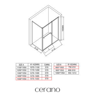 CERANO - Sprchový kout Versaro L/P - 6 mm - černá matná, transparentní sklo - 150x80 cm - zasouvací