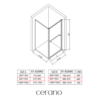 CERANO - Sprchový kout Versaro L/P - 6 mm - chrom, transparentní sklo - 90x90 cm - zasouvací