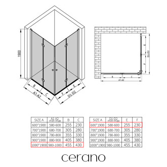 CERANO - Sprchový kout Volpe Duo L/P - 6 mm - černá matná, transparentní sklo - 100x60x190 cm - zalamovací