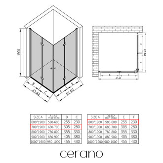 CERANO - Sprchový kout Volpe Duo L/P - 6 mm - černá matná, transparentní sklo - 70x60x190 cm - zalamovací
