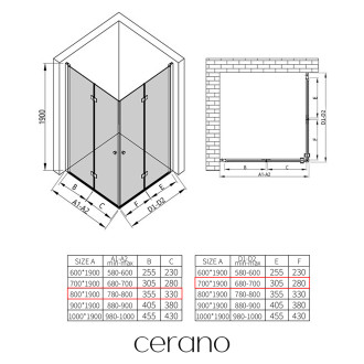 CERANO - Sprchový kout Volpe Duo L/P - 6 mm - černá matná, transparentní sklo - 80x70x190 cm - zalamovací