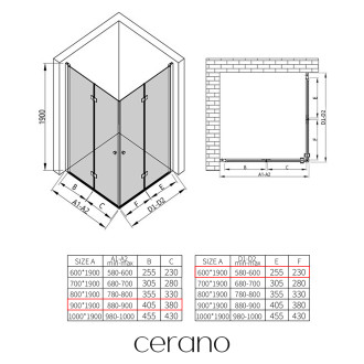CERANO - Sprchový kout Volpe Duo L/P - 6 mm - černá matná, transparentní sklo - 90x60x190 cm - zalamovací