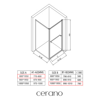 CERANO - Sprchový kout Versaro L/P - 6 mm - černá matná, transparentní sklo - 80x100 cm - zasouvací
