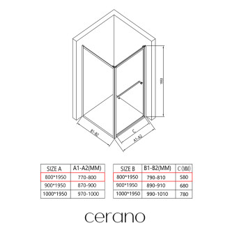 CERANO - Sprchový kout Versaro L/P - 6 mm - černá matná, transparentní sklo - 80x80 cm - zasouvací