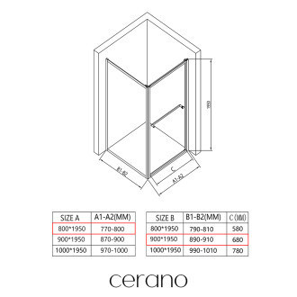 CERANO - Sprchový kout Versaro L/P - 6 mm - černá matná, transparentní sklo - 80x90 cm - zasouvací