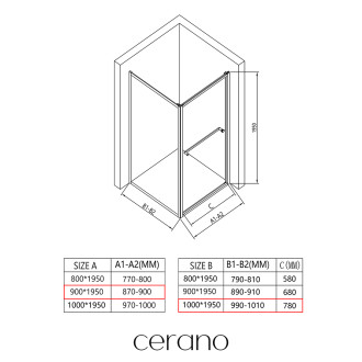 CERANO - Sprchový kout Versaro L/P - 6 mm - černá matná, transparentní sklo - 90x100 cm - zasouvací