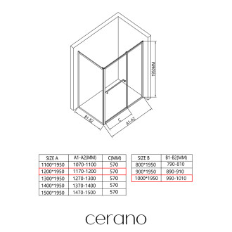 CERANO - Sprchový kout Versaro L/P - 6 mm - chrom, transparentní sklo - 120x100 cm - zasouvací