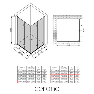 CERANO - Sprchový kout Volpe Duo L/P - 6 mm - černá matná, transparentní sklo - 100x80x190 cm - zalamovací