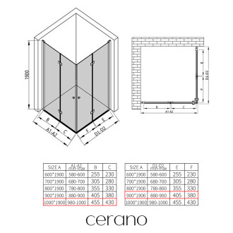 CERANO - Sprchový kout Volpe Duo L/P - 6 mm - černá matná, transparentní sklo - 100x90x190 cm - zalamovací