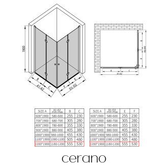CERANO - Sprchový kout Volpe Duo L/P - 6 mm - černá matná, transparentní sklo - 120x120x190 cm - zalamovací