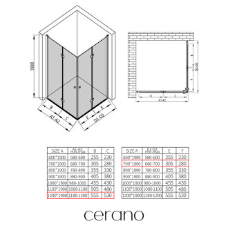 CERANO - Sprchový kout Volpe Duo L/P - 6 mm - černá matná, transparentní sklo - 120x70x190 cm - zalamovací