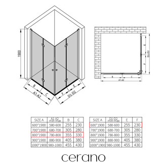 CERANO - Sprchový kout Volpe Duo L/P - 6 mm - černá matná, transparentní sklo - 80x60x190 cm - zalamovací
