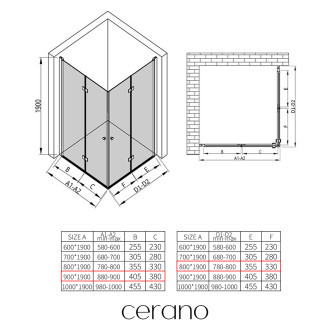 CERANO - Sprchový kout Volpe Duo L/P - 6 mm - černá matná, transparentní sklo - 90x80x190 cm - zalamovací
