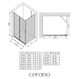 CERANO - Sprchový kout Volpe L/P - 6 mm - černá matná, transparentní sklo - 120x80x190 cm - zalamovací