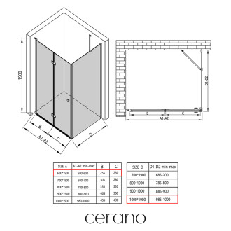 CERANO - Sprchový kout Volpe L/P - 6 mm - černá matná, transparentní sklo - 60x100x190 cm - zalamovací