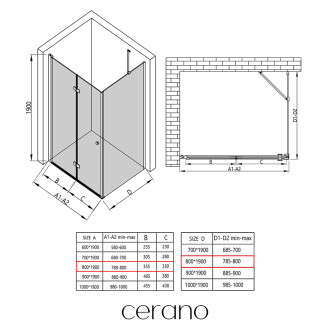 CERANO - Sprchový kout Volpe L/P - 6 mm - černá matná, transparentní sklo - 80x80x190 cm - zalamovací