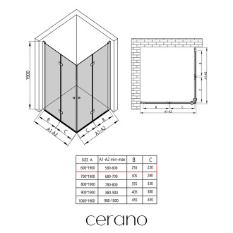 CERANO - Sprchový kout Volpe Duo L/P - 6 mm - chrom, transparentní sklo - 60x60x190 cm - zalamovací