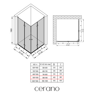 CERANO Sprchový kout Volpe Duo L/P chrom, transparentní sklo 90x90 cm skládací CER-427366
