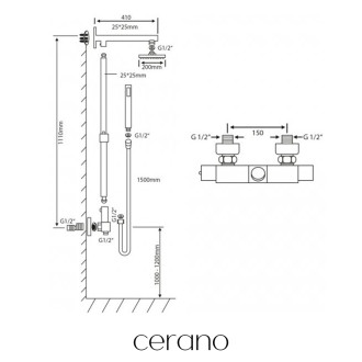CERANO - Sprchový nástěnný sloup Elma - termostatická sprchová baterie - černá matná