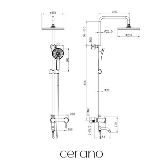 CERANO - Sprchový nástěnný sloup Ennio - vanová otočná baterie - černá matná