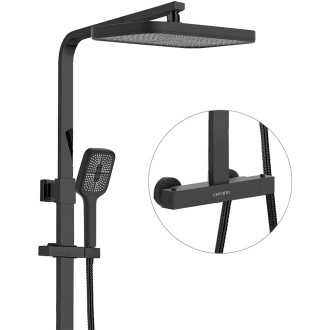 CERANO - Sprchový nástěnný sloup Octavia - termostatická sprchová baterie - černá matná