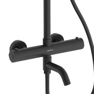 CERANO - Sprchový nástěnný sloup Selma - termostatická vanová otočná baterie - černá matná