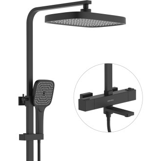 CERANO - Sprchový nástěnný sloup Velar - termostatická vanová otočná baterie - černá matná