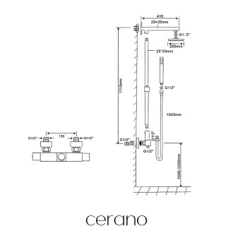 CERANO - Sprchový nástěnný sloup Vermax - termostatická sprchová baterie - černá matná