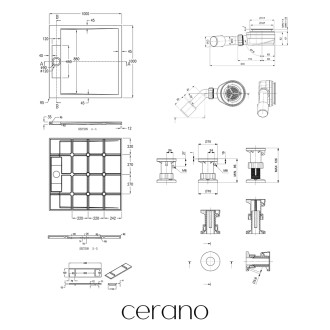 CERANO - Sprchová vanička samonosná čtvercová Loro - litý mramor - antracitová - 100x100cm - s nožičkami