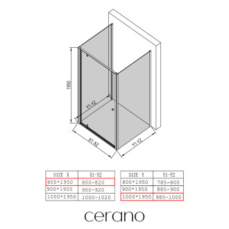 CERANO - Třístěnný sprchový kout Ferri U L/P - 6 mm - černá matná, transparentní sklo - 80x100x195 cm - pivotový