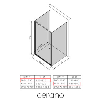 CERANO - Třístěnný sprchový kout Ferri U L/P - 6 mm - černá matná, transparentní sklo - 80x90x195 cm - pivotový