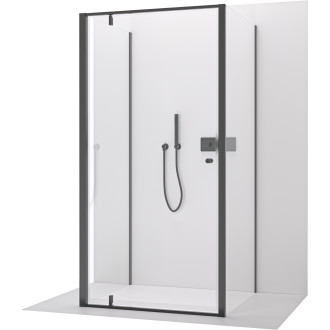 CERANO - Třístěnný sprchový kout Ferri U L/P - 6 mm - černá matná, transparentní sklo - 90x100x195 cm - pivotový